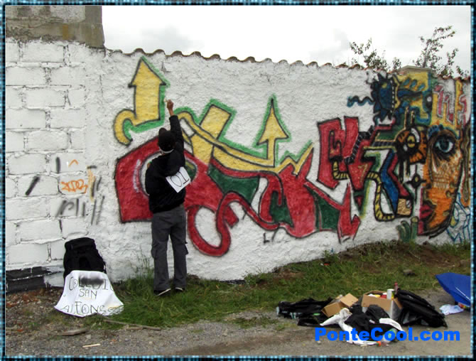 Realizando los toques finales para un graffiti muy elaborado
